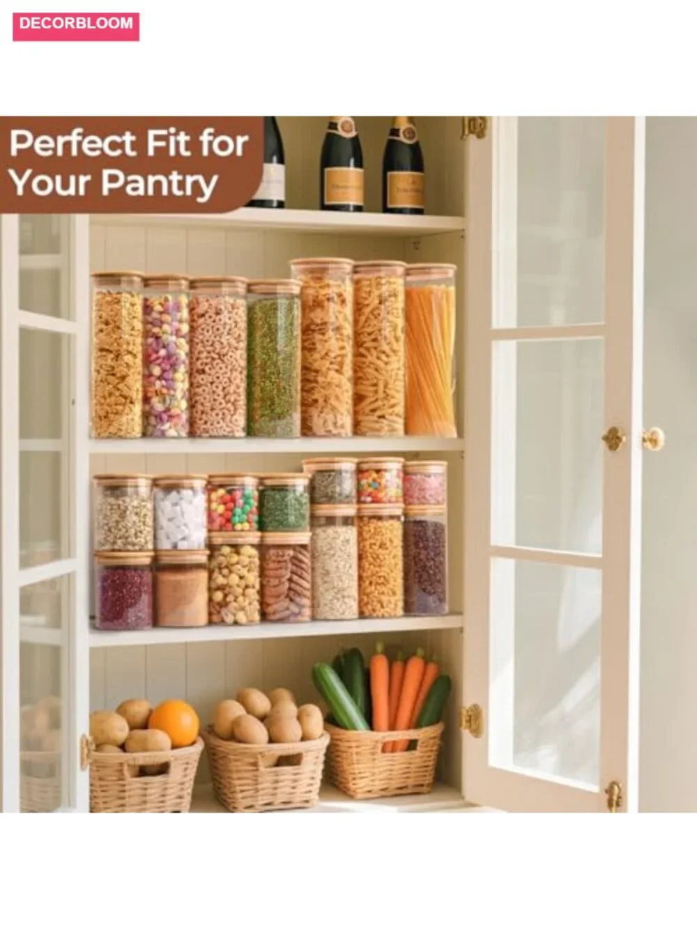 Airtight Glass Storage Canister Set of 3 with Wood Lids